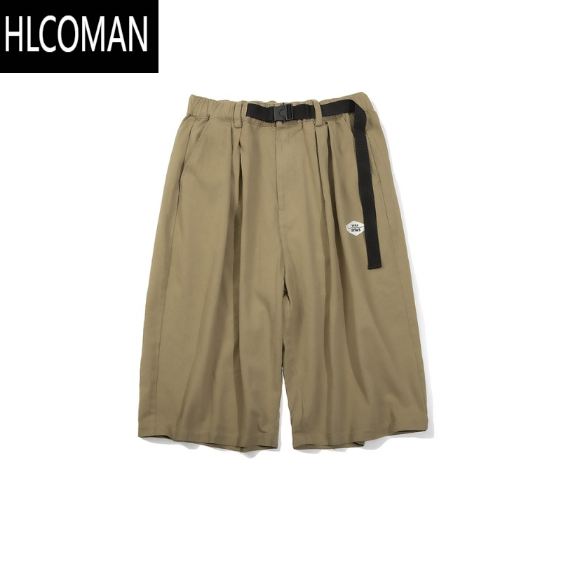 HLCOMAN日系七分裤男生宽松大码过膝短裤夏季美式ins潮牌休闲7分阔腿中裤