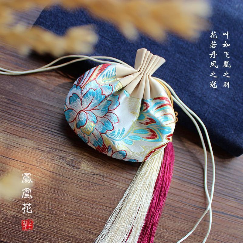 家柏饰(CORATED)手工刺绣香包香囊汉服配饰古风汉服荷包流苏随身腰佩装饰配饰车挂 蓝色雅竹[仅空袋]高清大图