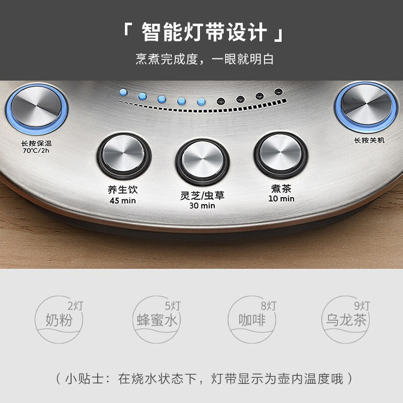 北鼎养生壶1L玻璃壶多功能精煮壶智能灯带设计烧水壶K21