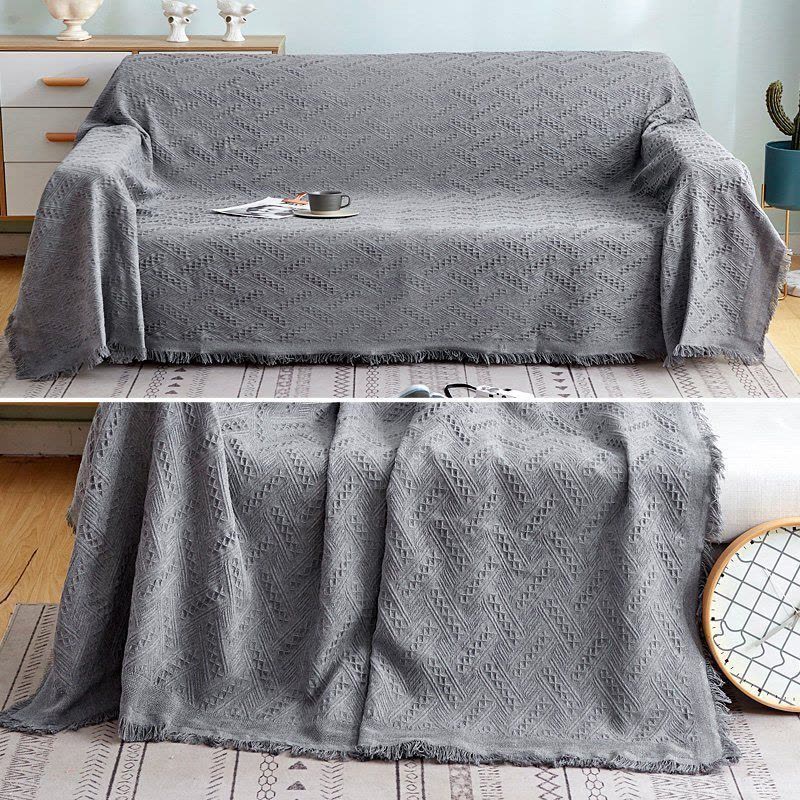 家柏饰(CORATED)北欧色沙发巾沙发布全盖毯子单简约沙发套沙发垫盖布罩 岩灰T格[] 90*180cm图片
