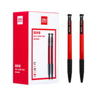 得力YZB-6546 0.7mm按动圆珠笔中油笔 软胶握手原子笔36支/盒红色