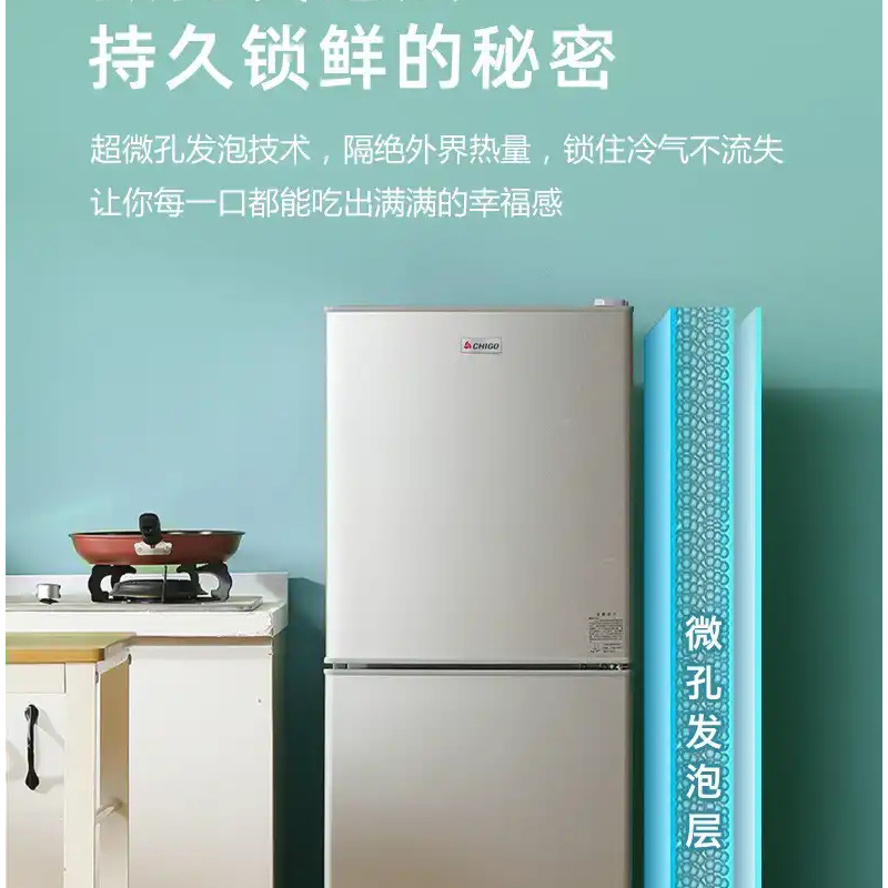 志高(CHIGO) 双门冰箱BCD-135A202D 两门小冰箱 家用冷藏冷冻小型电冰箱(星光银)