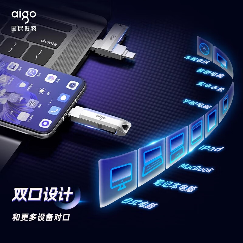 爱国者(aigo)u盘Type-C USB3.2手机U盘U351高速读写办公安卓苹果笔记本手机电脑双接口两用大容量优盘高清大图