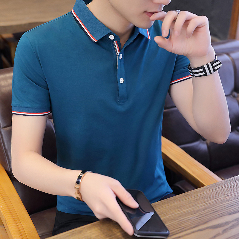 JPDUN吉普盾新款夏装男士翻领polo衫夏季短袖T恤男丅纯棉带领合体型上衣 XL 湖蓝色