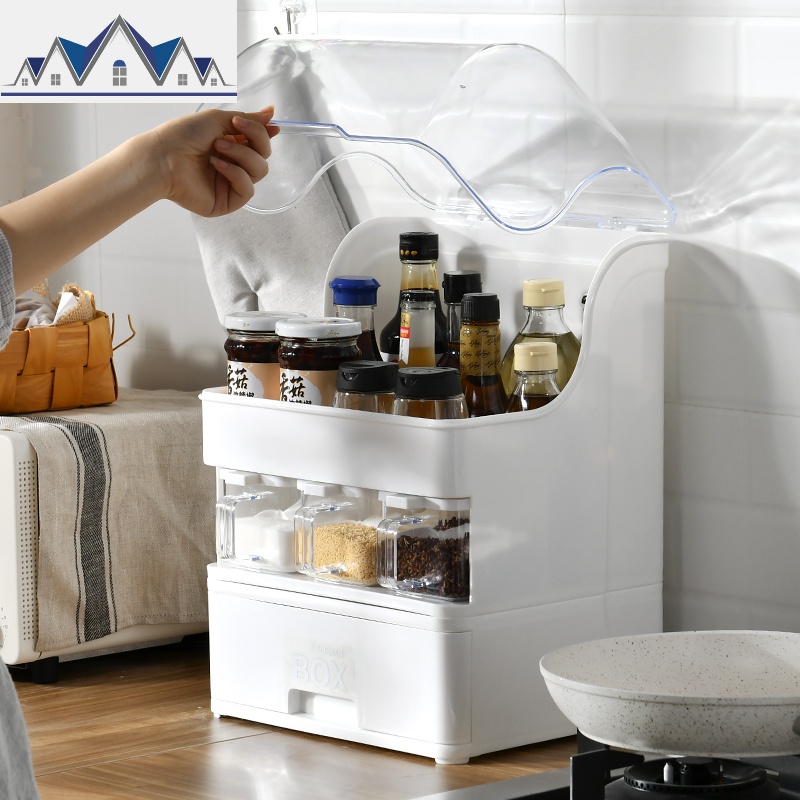 防油带盖调味调料盒酱油醋瓶糖盐罐子置物架抽屉式厨房用品收纳盒_932_769高清大图