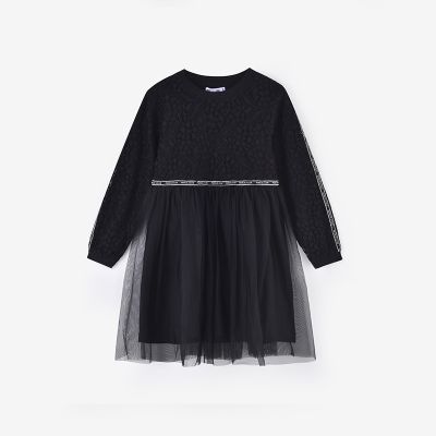 铅笔俱乐部童装2022秋装新款女童长袖连衣裙儿童裙子女孩蕾丝短裙 110cm 黑色