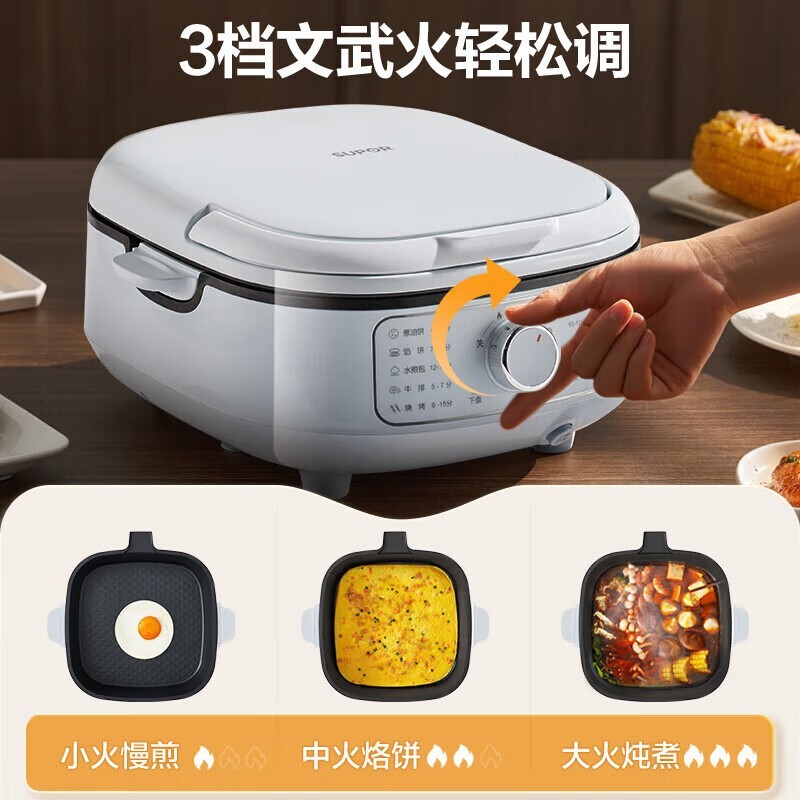 苏泊尔电饼铛28cm旋钮控温不粘涂层75mm深盘下盘可拆洗5kg轻便设计高清大图