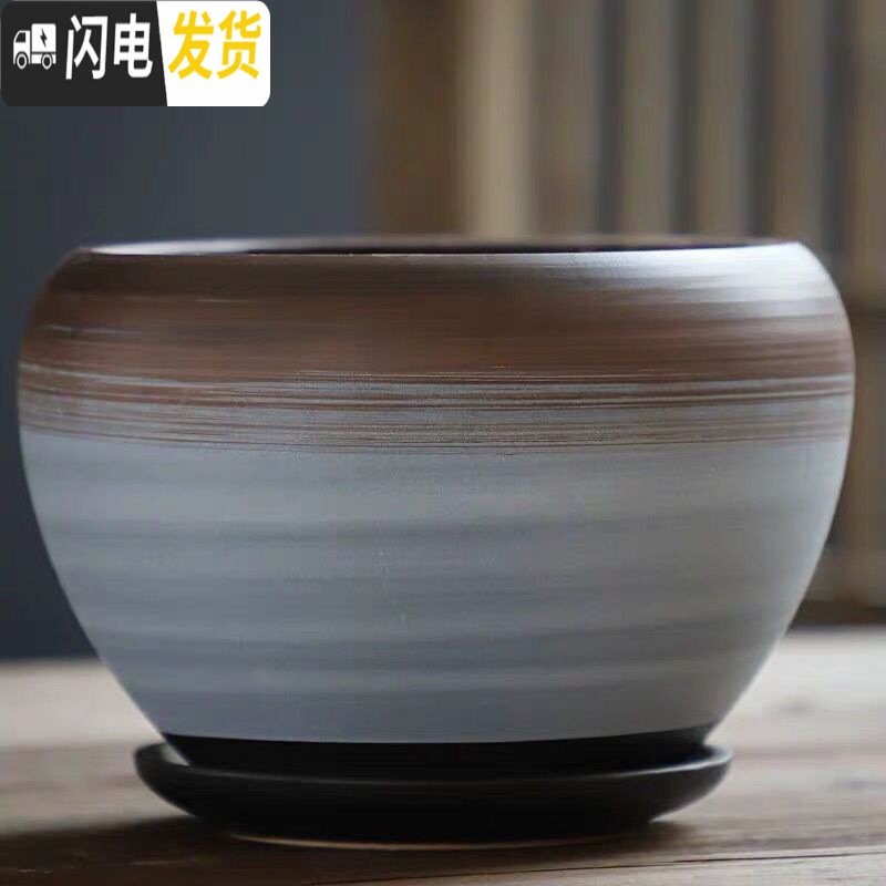 三维工匠花盆陶瓷大号特大带托盘简约家用创意吊兰绿萝小多肉花盆 S1苹果孔雀绿单个 中等花盆容器高清大图