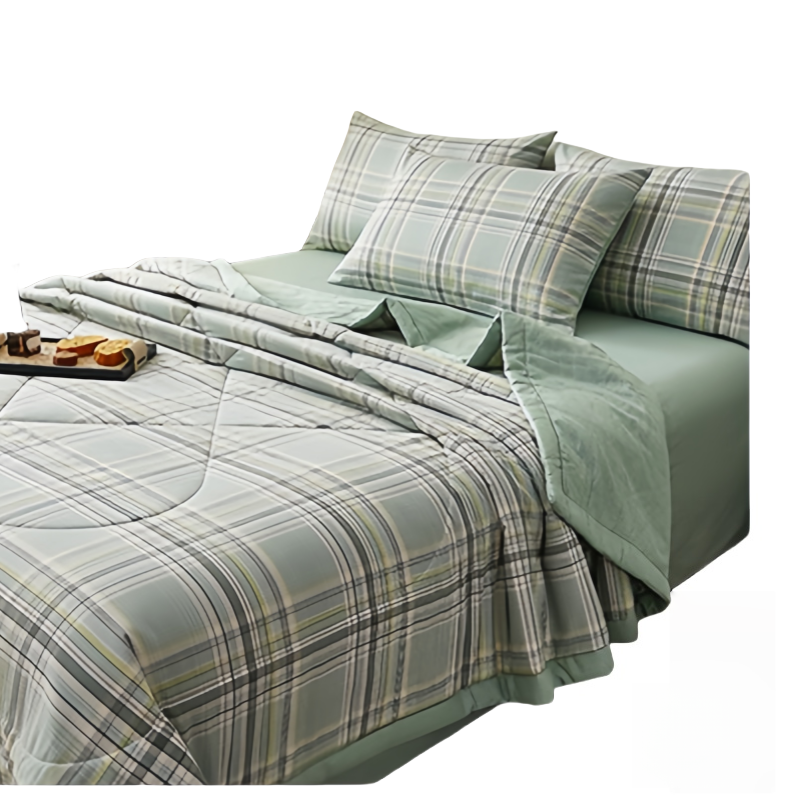 铭思沃三件套1.2米床 绿格 套高清大图