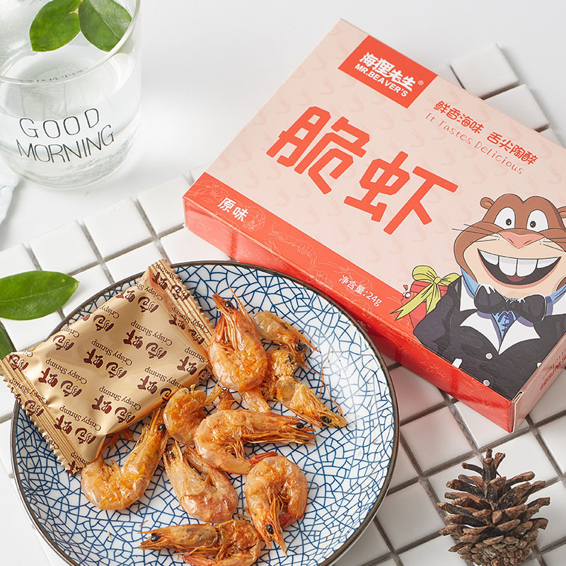 海狸先生脆虾香酥脆皮虾熟食干货烘干即食虾宝贝孕妇零食24g*2盒