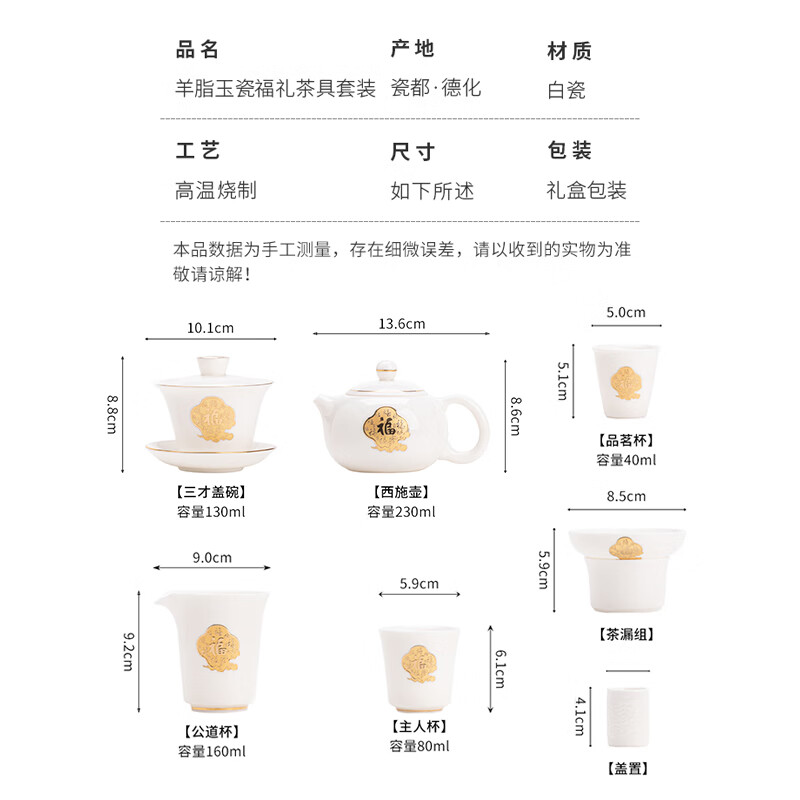 苏氏陶瓷/SUSHI CERAMICS J1116 羊脂玉瓷福礼茶具套装 (单位:套)高清大图