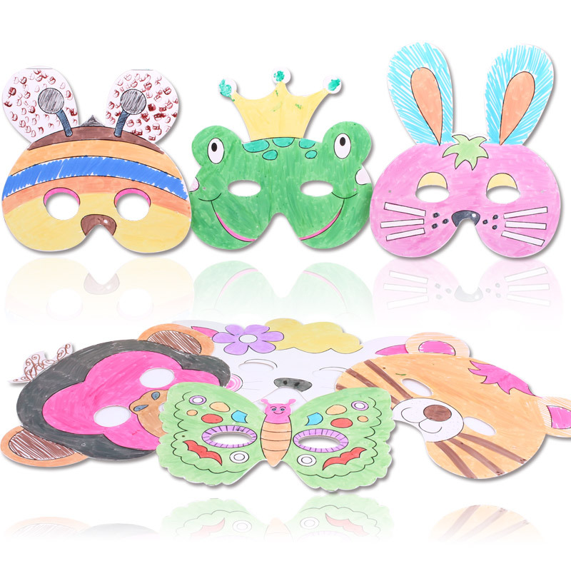 卡通动物小兔面具白坯绘画面具幼儿手工制作美可DIY材料精品