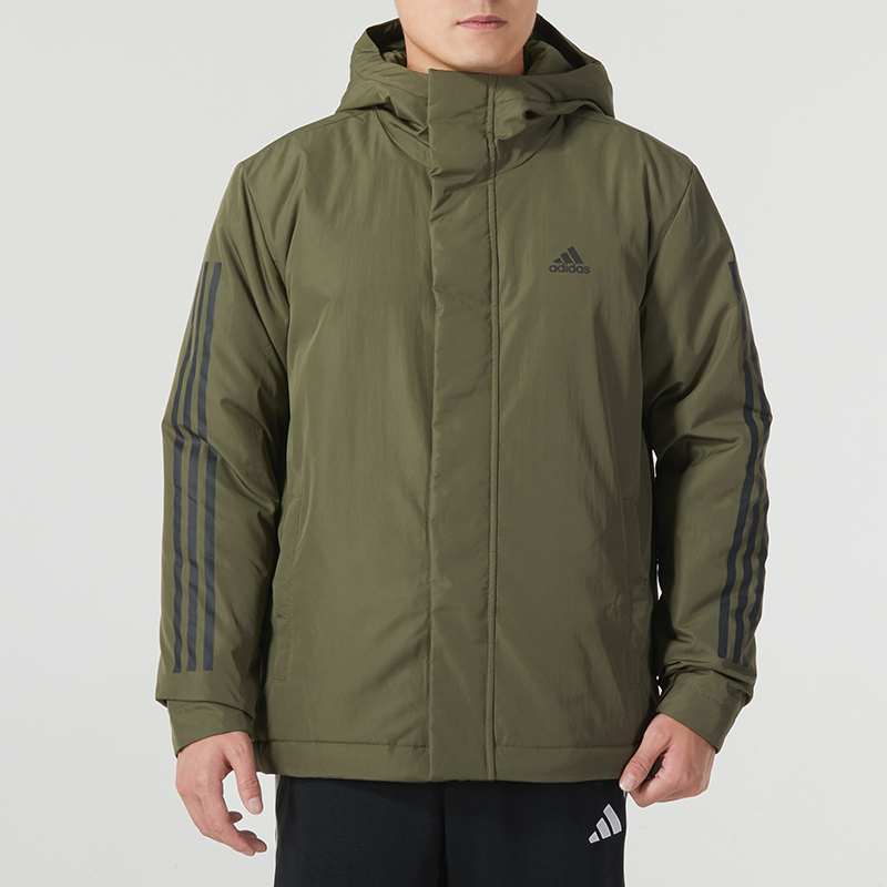 阿迪达斯 (adidas)男装棉服新款运动服三条纹夹克保暖防风休闲连帽外套IP2537 ZP IP2535/绿色 XXL