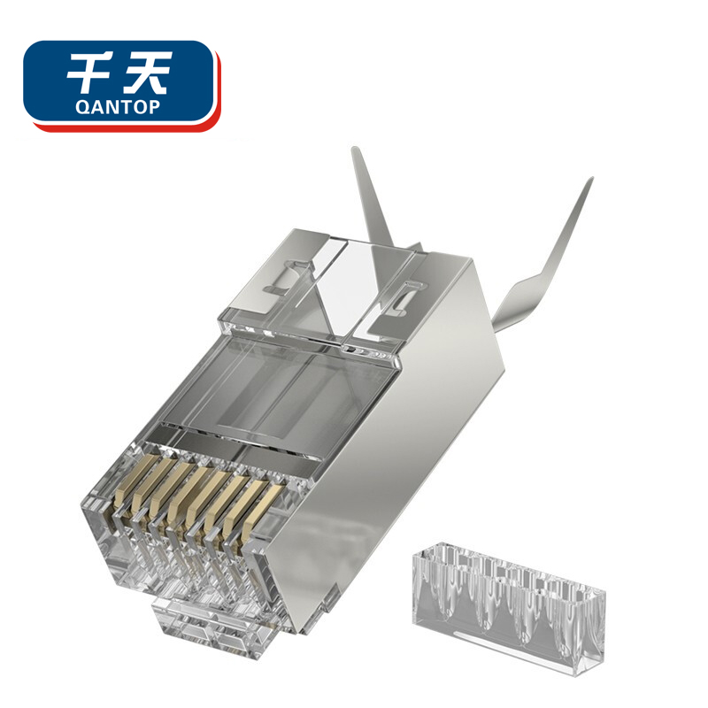 千天(QANTOP)CAT7燕尾夹网络水晶头8P8C家用办公万兆网线对接头七类屏蔽1.5孔径30个/袋QT-SJT011