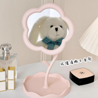 奶油花朵化妆镜360°粉色