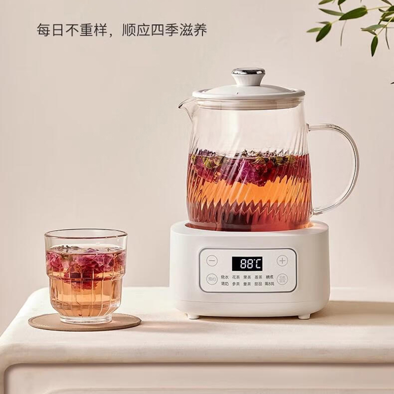 摩动养生壶1.2L白色高硼硅玻璃蒸淋器玻璃炖盅煮茶器花茶MD-YS01-D