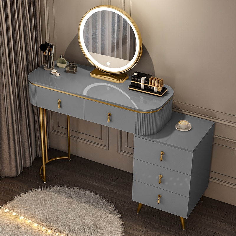 轻奢梳妆台卧室现代简约化妆台实木法耐ins风化妆桌子收纳柜高档