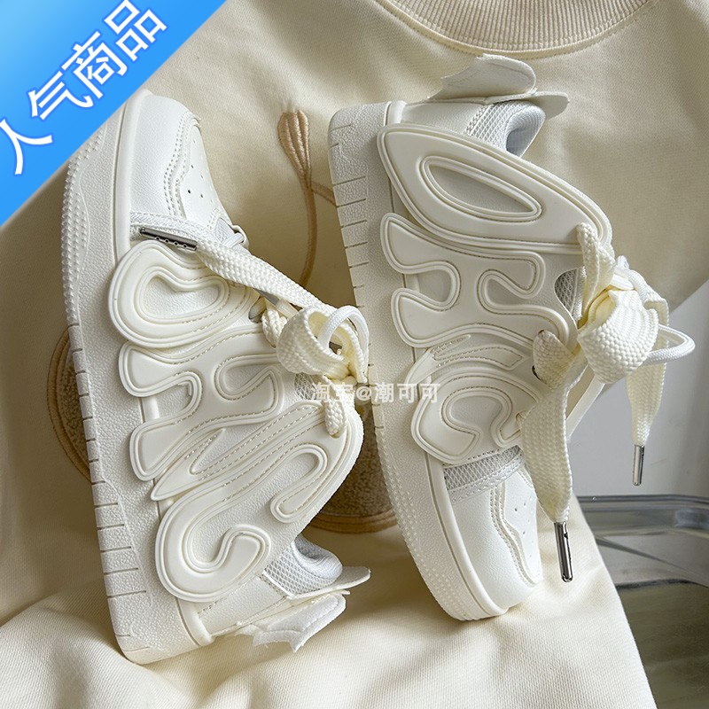 SUNTEK潮可可ins学生小众字母厚底面包鞋子女情侣百搭小白鞋休闲板鞋男高清大图