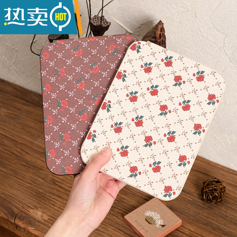 敬平梳妆镜子公主镜皮质复古折叠镜卧室宿舍桌面台式化妆高清随身携带便携式用镜 中号16*11cm咖啡小狗[复古款]高清大图