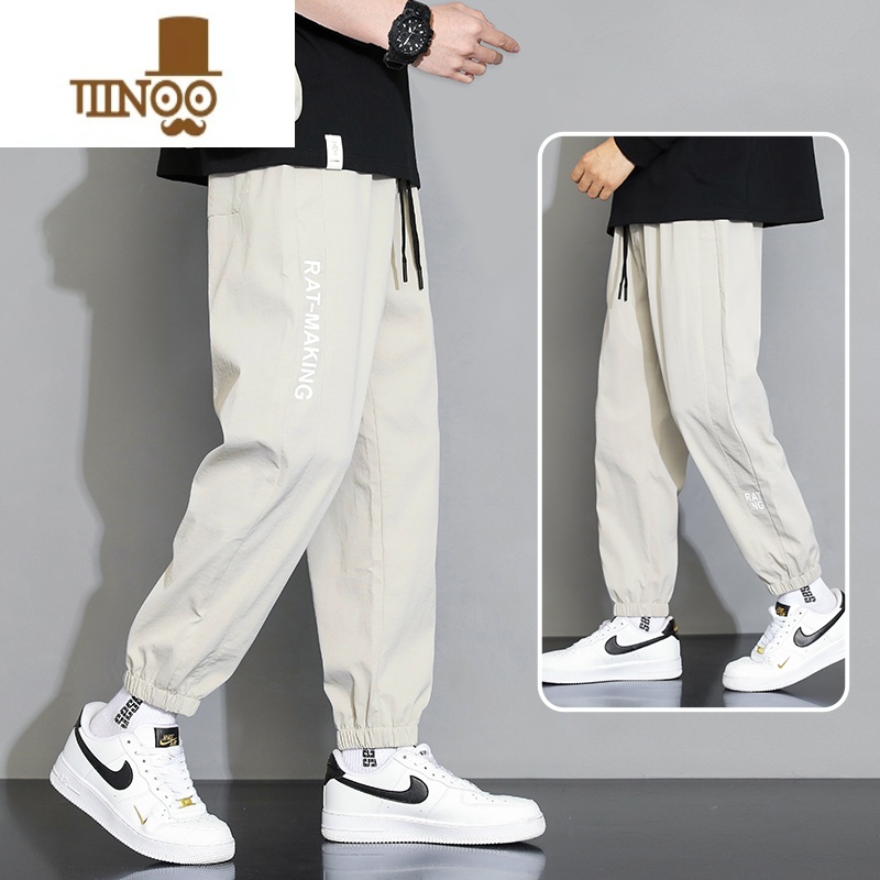 YANXU冰丝休闲裤男士夏季薄款宽松束脚运动裤2023新款透气速干九分裤子高清大图