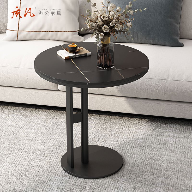 苏宁 质凡 办公家具轻奢岩板圆形边几小茶几 直径400*600高高清大图