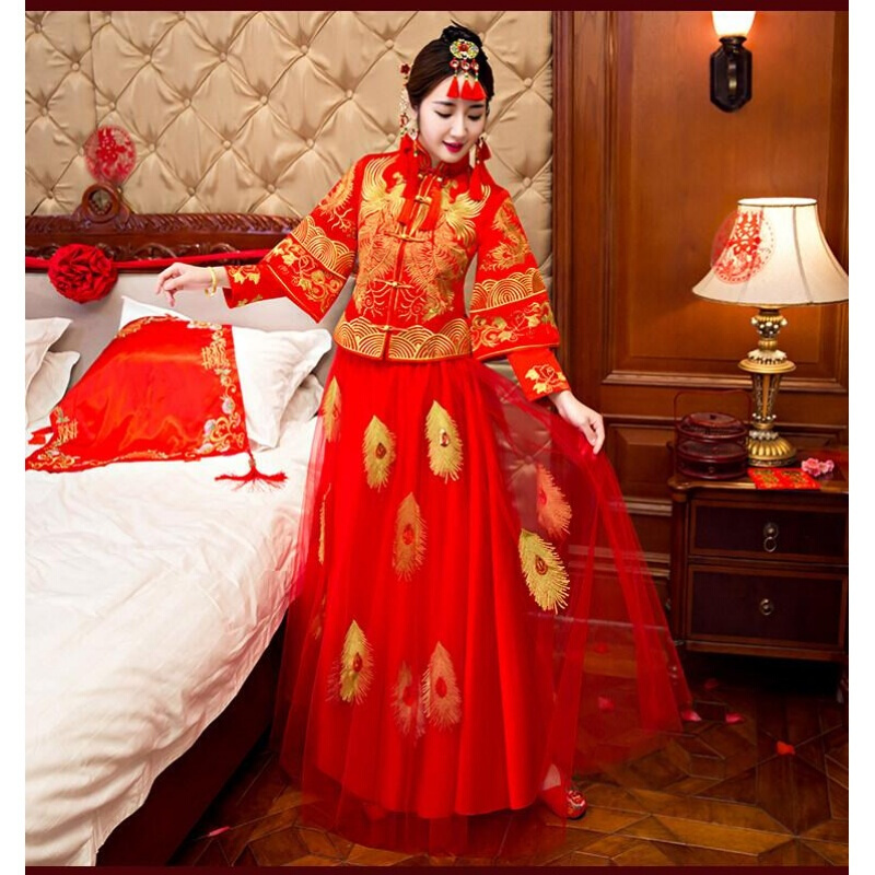 新郎新娘红色中式婚服古代古装婚礼服秀禾敬酒服古代婚纱男女套装