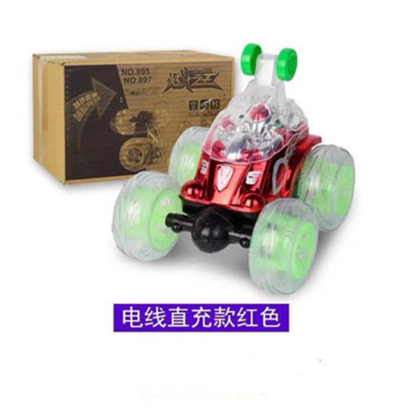 翻滚特技车翻斗车遥控越野车充电动大号赛车耐摔儿童玩具翻转 车身插电线直接充电+红色 遥控器普通电池