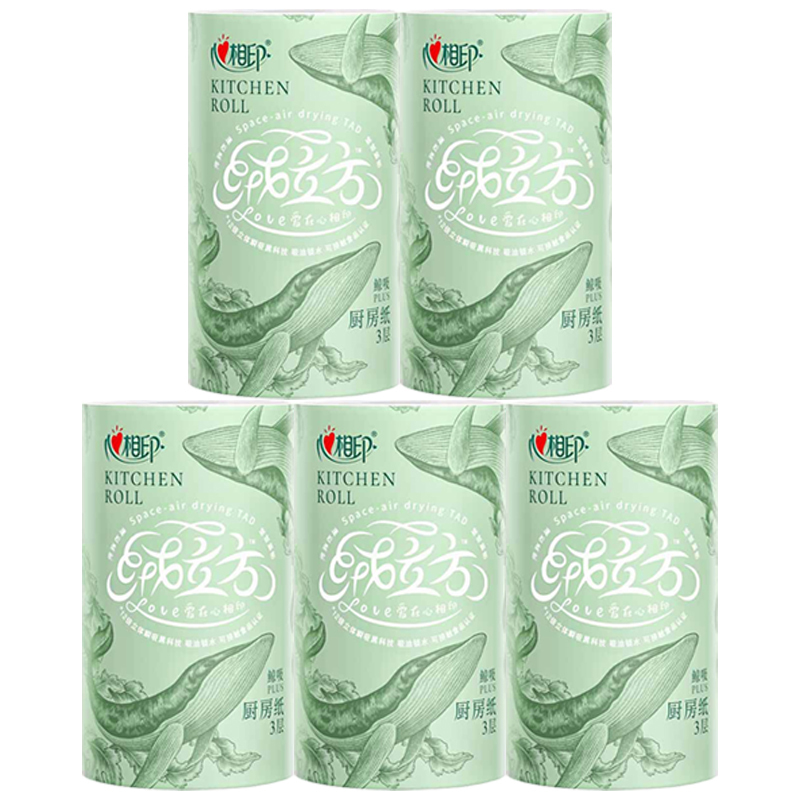 心相印厨房卷纸绒立方加厚12倍吸油锁水3层85节*5卷TKT1085