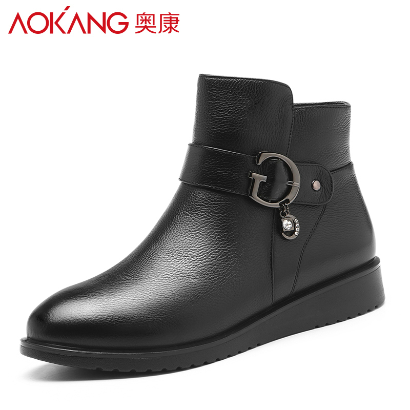 奥康(AOKANG)棉鞋女冬季加绒保暖棉鞋防滑平底软底高帮女士靴子