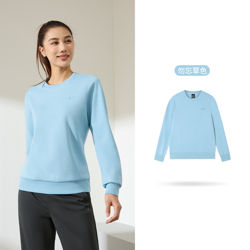 361°运动卫衣女新款圆领套头衫上衣女士宽松休闲运动服 S 勿忘草色