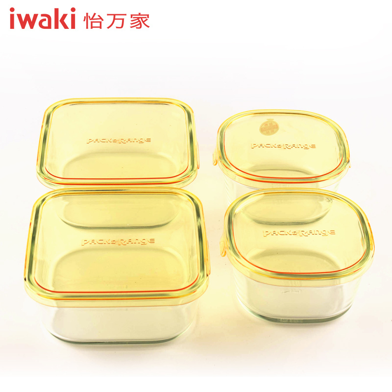 [百年品牌精致生活,高端耐热玻璃保鲜盒]CAPRN-4Y1C怡万家iwaki耐热玻璃PACK&RANGE保鲜盒马卡龙4件