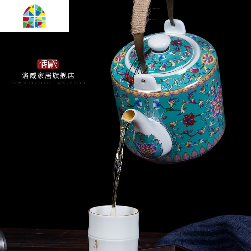 陶瓷凉水壶茶壶家用中式老式仿古可高温大号容量茶壶珐琅彩冷水壶 FENGHOU PH0082珐琅彩(中国红)小号高清大图