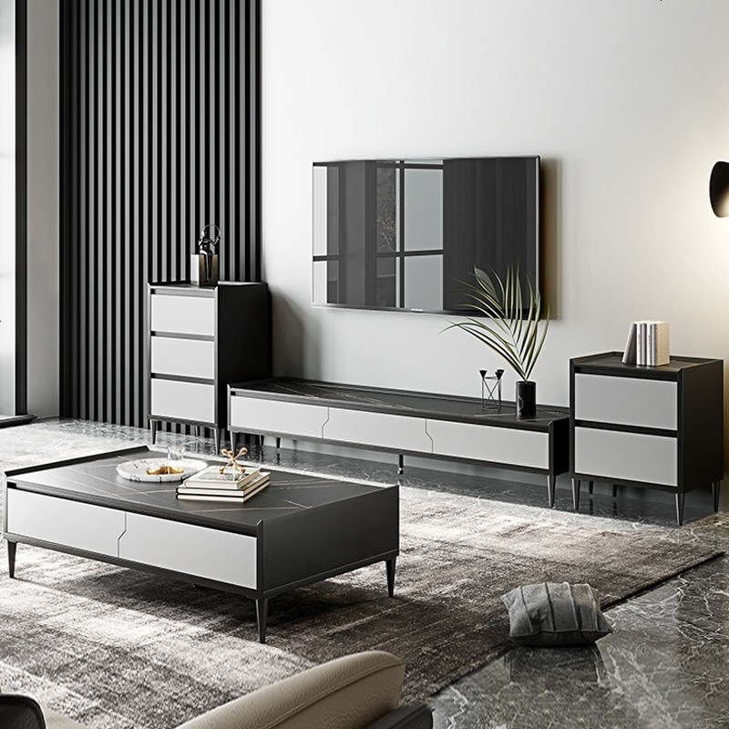 北欧茶几电视柜组合简约现代岩板石茶几小户型储物柜客厅成套家具