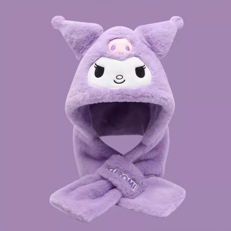 儿童帽子围巾一体冬季保暖毛绒护耳帽 儿童-熊猫米色高清大图