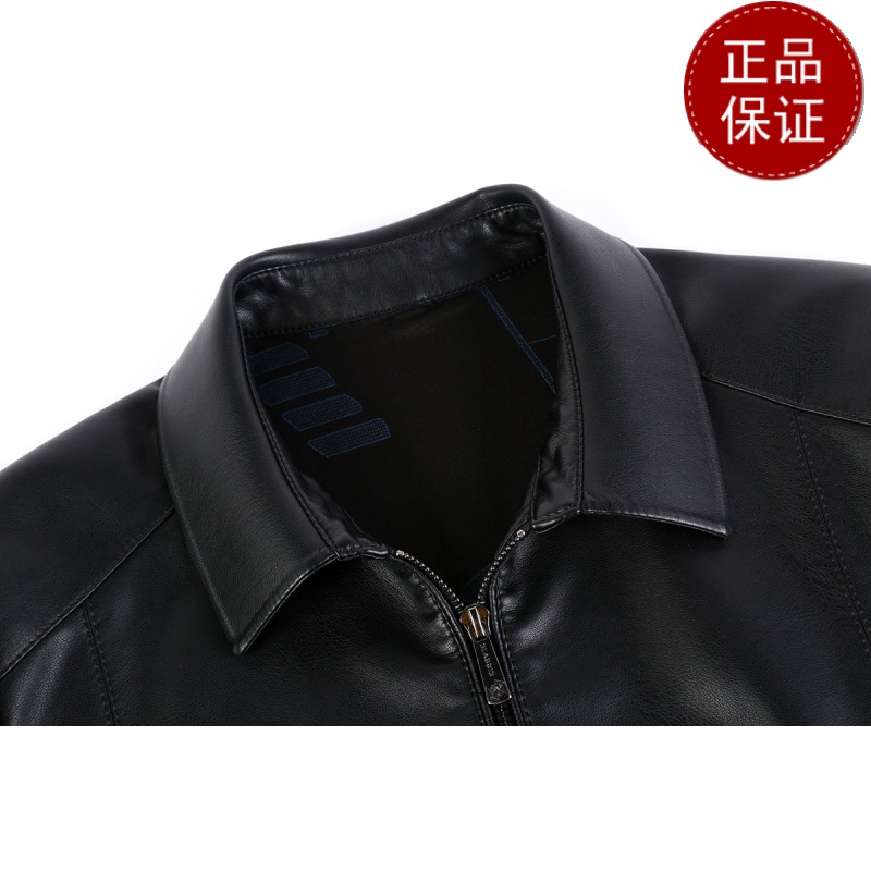 免费试穿 皮衣男春秋款中年人40-50岁爸爸衣服翻领拉链款外套加绒PU皮夹克新款冬装新款外套潮海宁软皮夹克大码男装高清大图