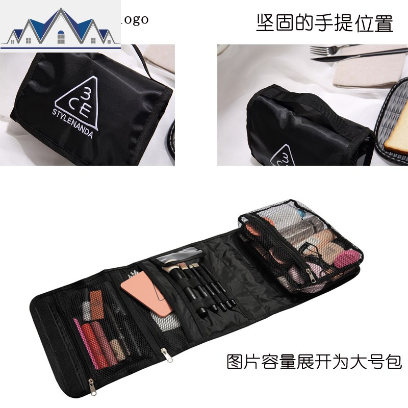 化妆包女折叠三层便携化妆刷收纳包专业化妆可立卷袋旅行洗漱包大 三维工匠高清大图