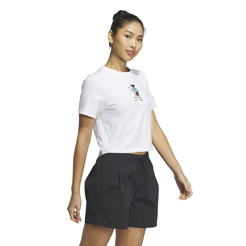 adidas Graphic Tee Logo刺绣字母印花圆领短款T恤 女款 白色 HY2816