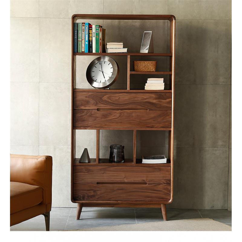 森美人现代简约胡桃木色书柜新中式老榆木组合柜玻璃柜原木展示柜置物柜 柜2尺寸90*40*1800.8-1米宽