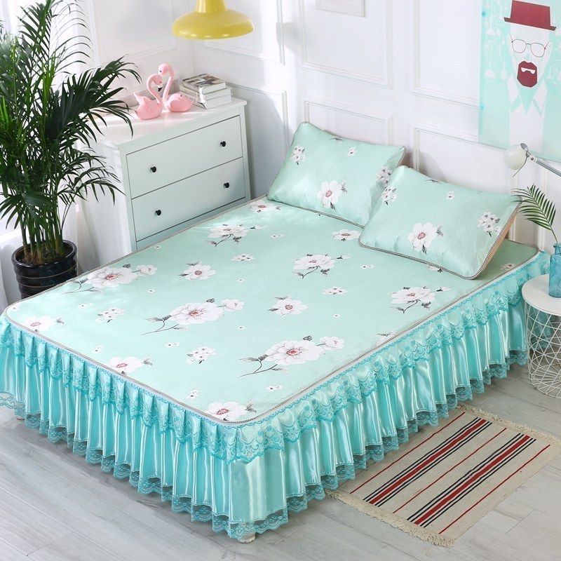 美帮汇凉丝席凉席 可水洗2m床裙式床罩冰丝席粉1.8*2.2公主可折叠女 绿野仙踪 1.5m（5英尺）床