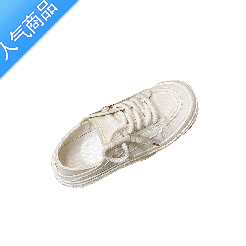 SUNTEK奶白两穿半拖帆布鞋女春夏新款ins潮小众设计学生一脚蹬小白鞋子高清大图