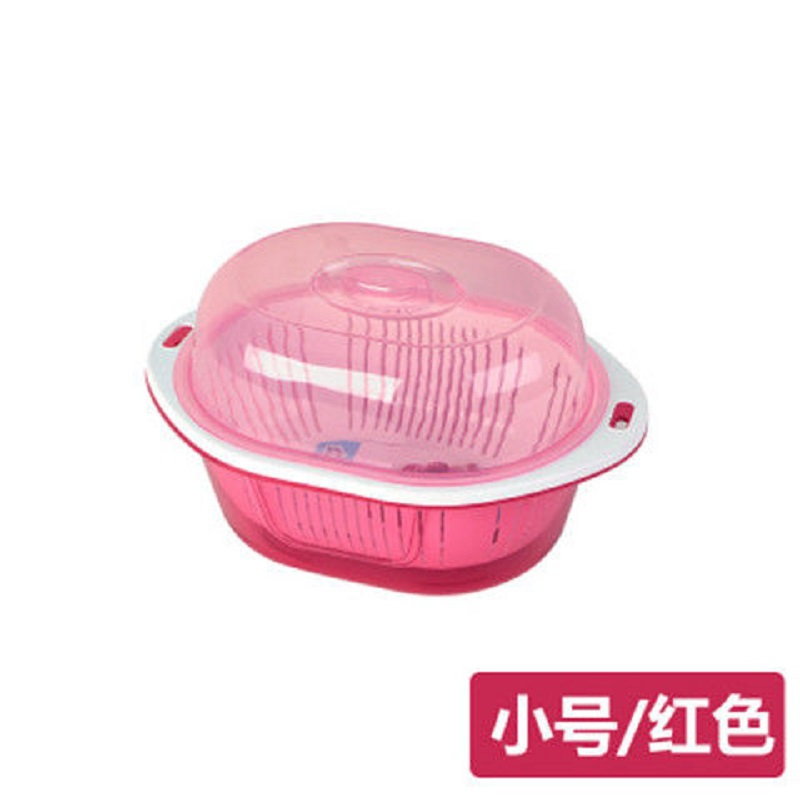 厨房小号塑料碗柜带盖沥水碗架装碗碟碗筷收纳盒放碗箱餐具置物架 紫红 沥水篮小号