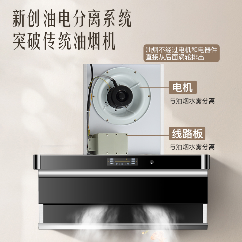 欢呼好太太油烟机 智能语音家用厨房抽油烟机侧吸式顶侧双吸单烟机 40立方大吸力上门安装油电分离B919