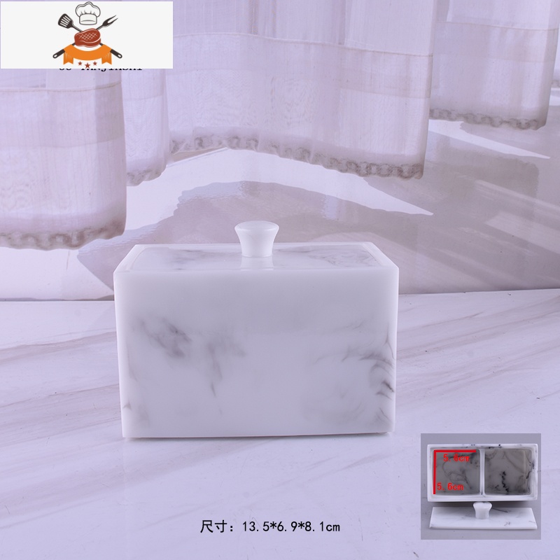 欧式创意浴盐盒 浴盐罐 棉签盒 牙签盒收纳一体盒多功能 敬平 仿大理石双格收纳盒牙签筒