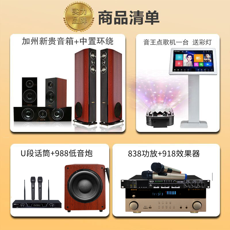 奔腾(BNTN)套装家庭影院KTV音响卡拉OK音箱组合点歌机电视客厅会议音响5.1声道功放低音炮无线话筒效果器全套