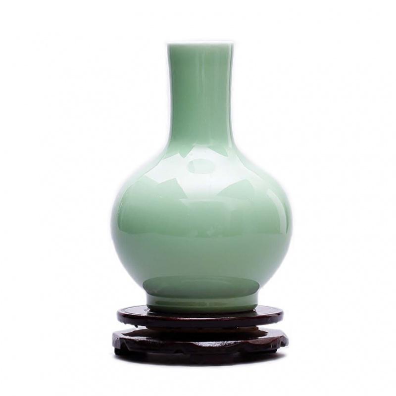 景德镇陶瓷器青瓷仿古花瓶新中式复古客厅干花插花玄关装饰品摆件 三维工匠 影青釉赏瓶+底座高清大图