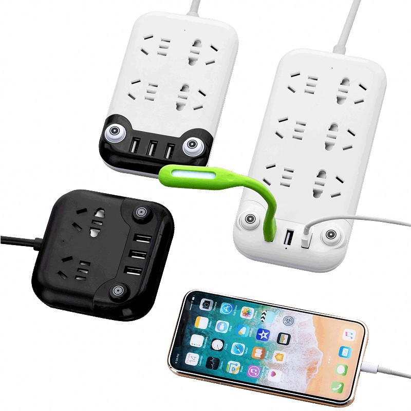 8米]纯黑m1 创意带3usb插座智能接线板多功能插排插线板手机充电源排