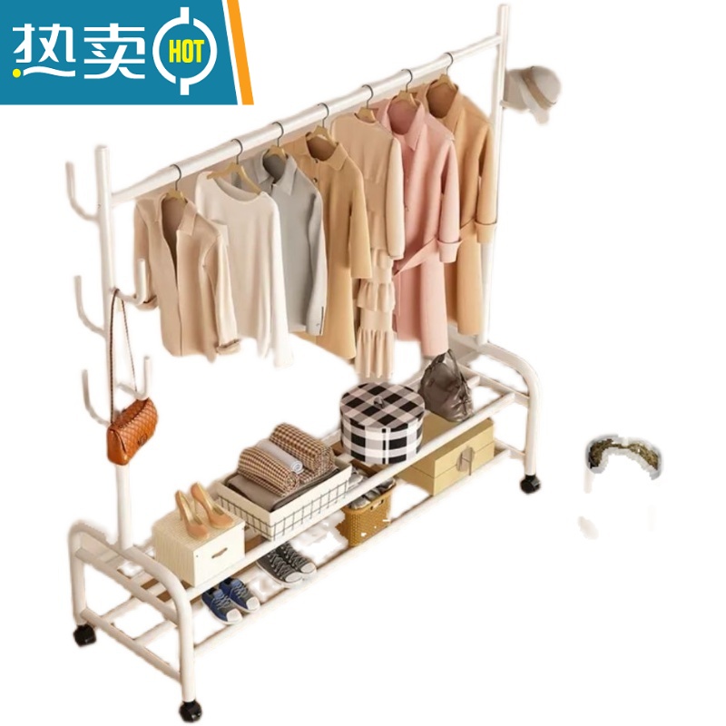 敬平网红家用卧室内挂衣架落地小型衣帽架柜简易杆式置物晾衣服的架子 单层60cm少女粉 加粗25管径晾晒架高清大图