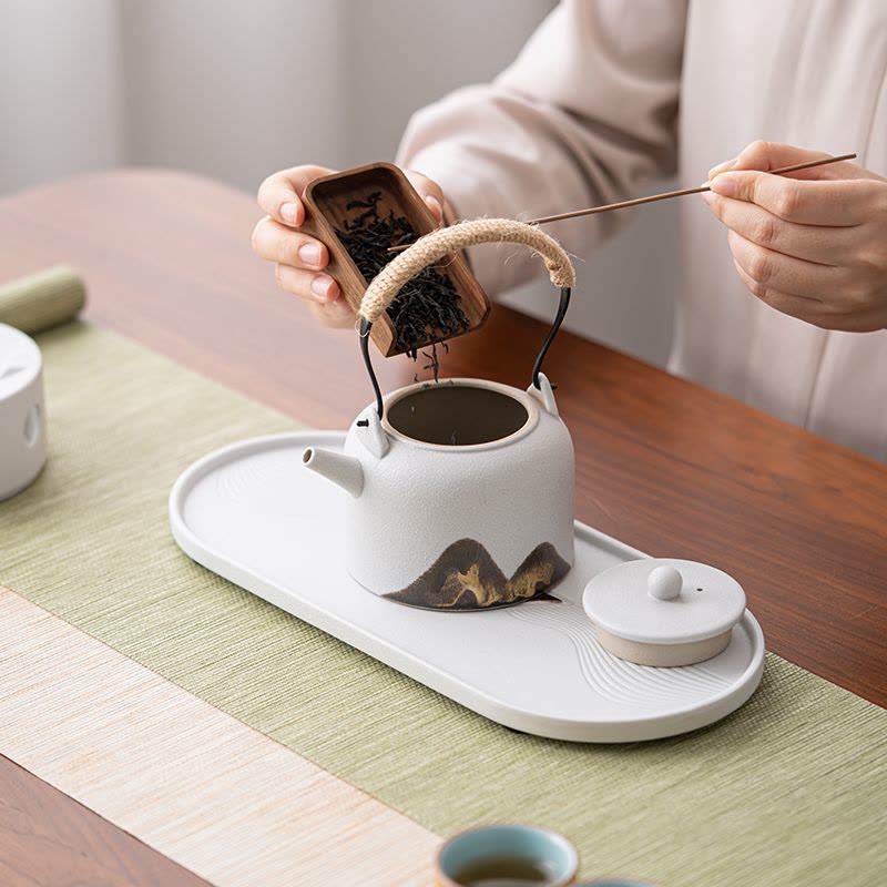 苏氏陶瓷(SUSHI CERAMICS)手绘釉画彩千里江山四色杯温茶套装干泡盘雅白文创伴手礼套组图片