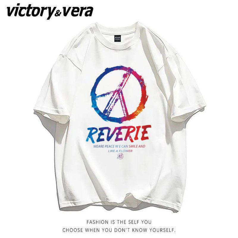 VICTORYVERA宽松短袖T恤女2022夏季新款韩版百搭字母印花情侣上衣