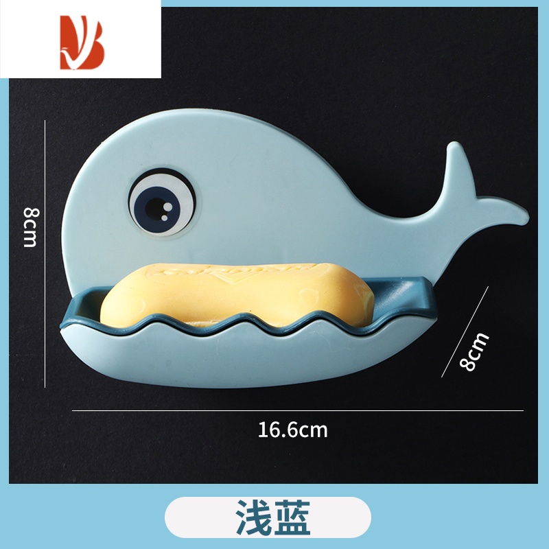 三维工匠肥皂盒香皂盒家用免打孔洗漱置物架浴室创意双层卡通壁挂式沥水架 浅蓝色【小鲸鱼创挂肥香